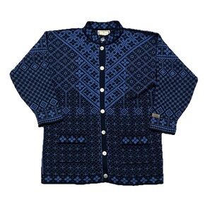 Dale of Norway Pure Wool Button Down Long Cardigan Sweater Size Large Blue